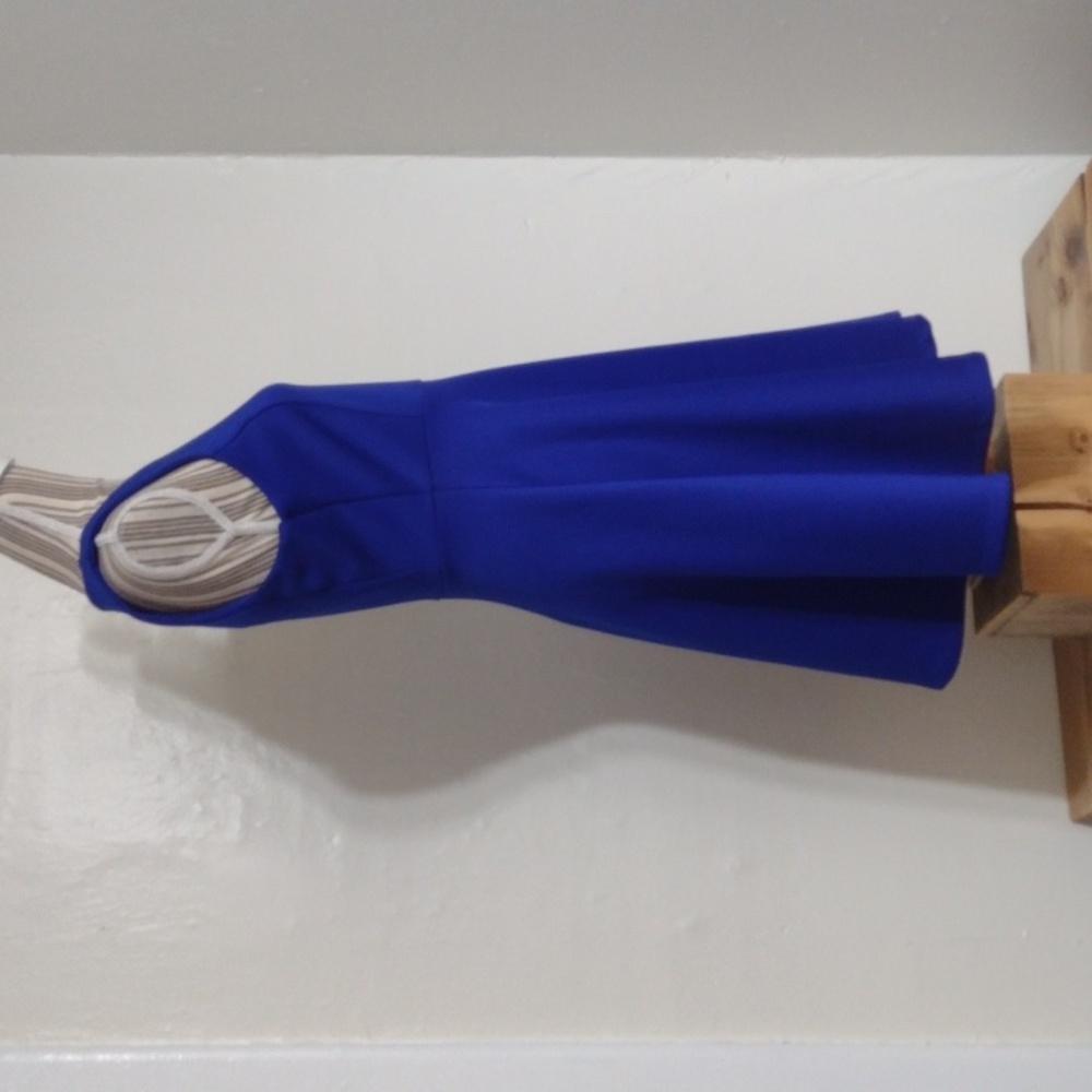 Milly Blue Fit & Flare Sleeveless Dress Exposed Goldtone Back Zip Size 8 - Picture 5 of 11